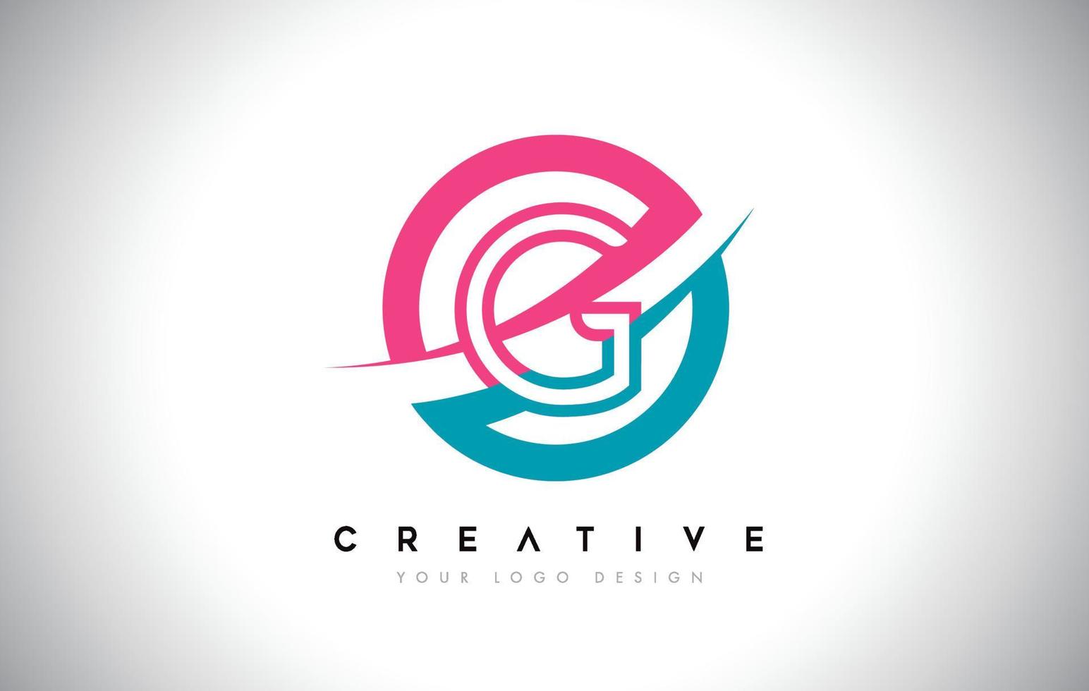 G Letter Design logo icon with circle and swoosh design Vector and blue pink color.