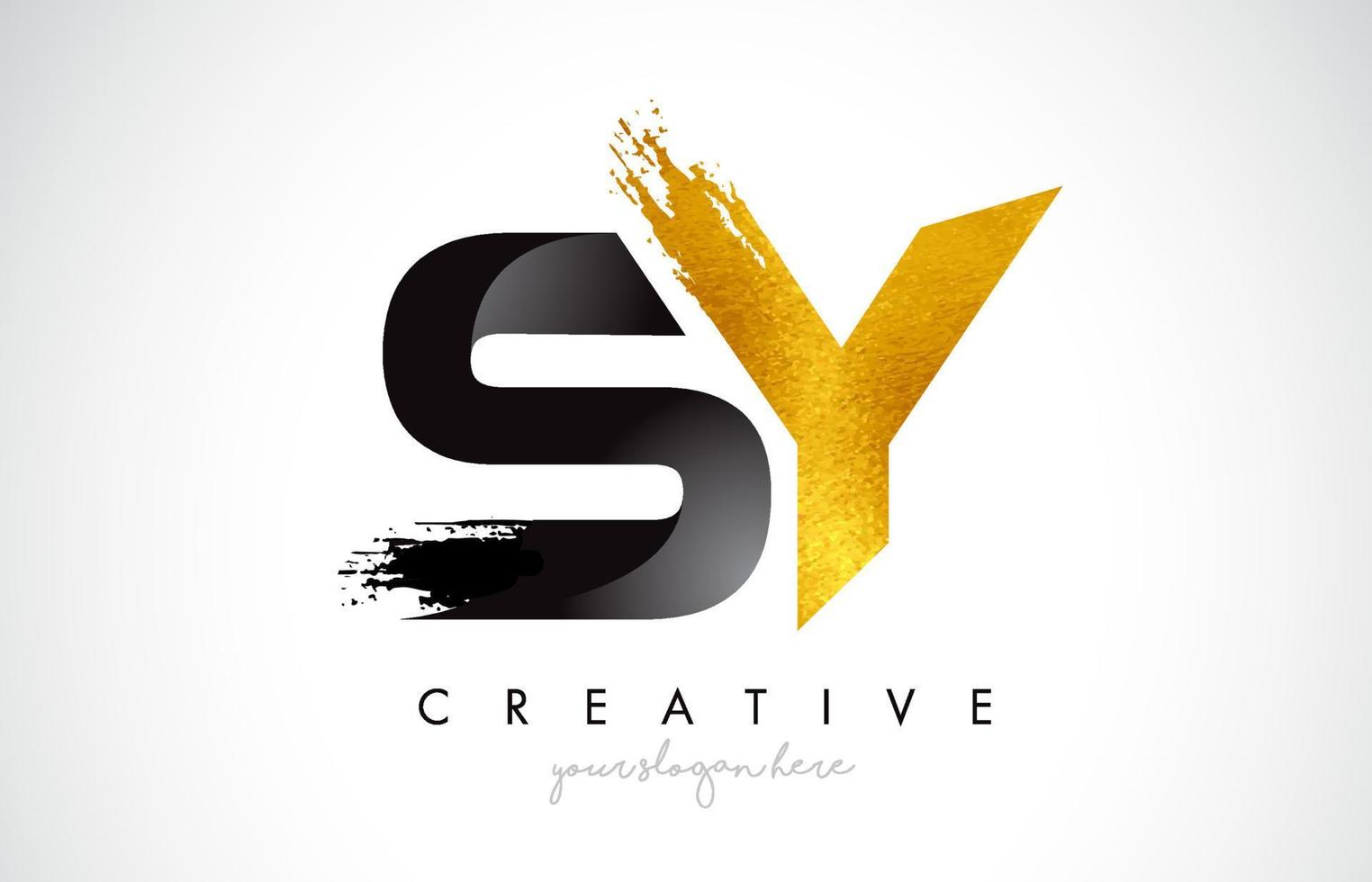 SY Letter Design with Black Golden Brush Stroke and Modern Look. vector