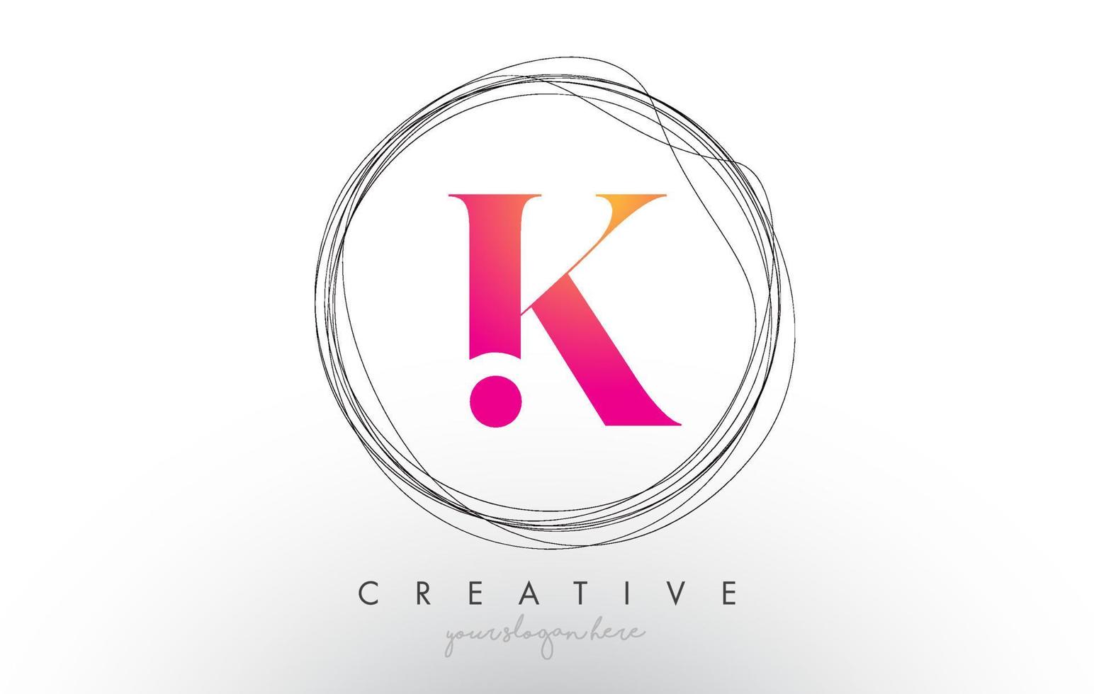 Diseño artístico del logotipo de la letra k con un marco de alambre circular creativo a su alrededor vector