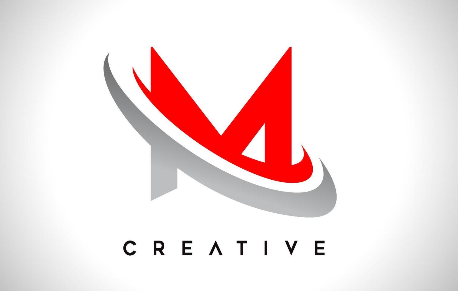 Letter M Logo. M Letter Design Vector with Red Gray Swash Vector