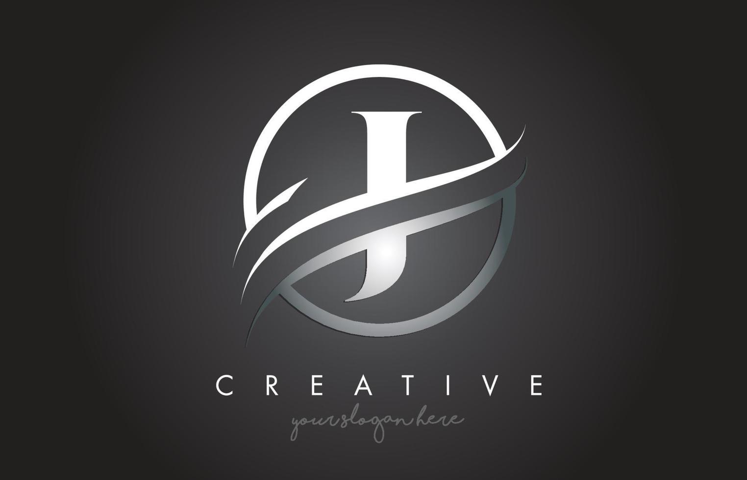 J Letter Logo Design with Circle Steel Swoosh Border and Creative Icon Design. vector