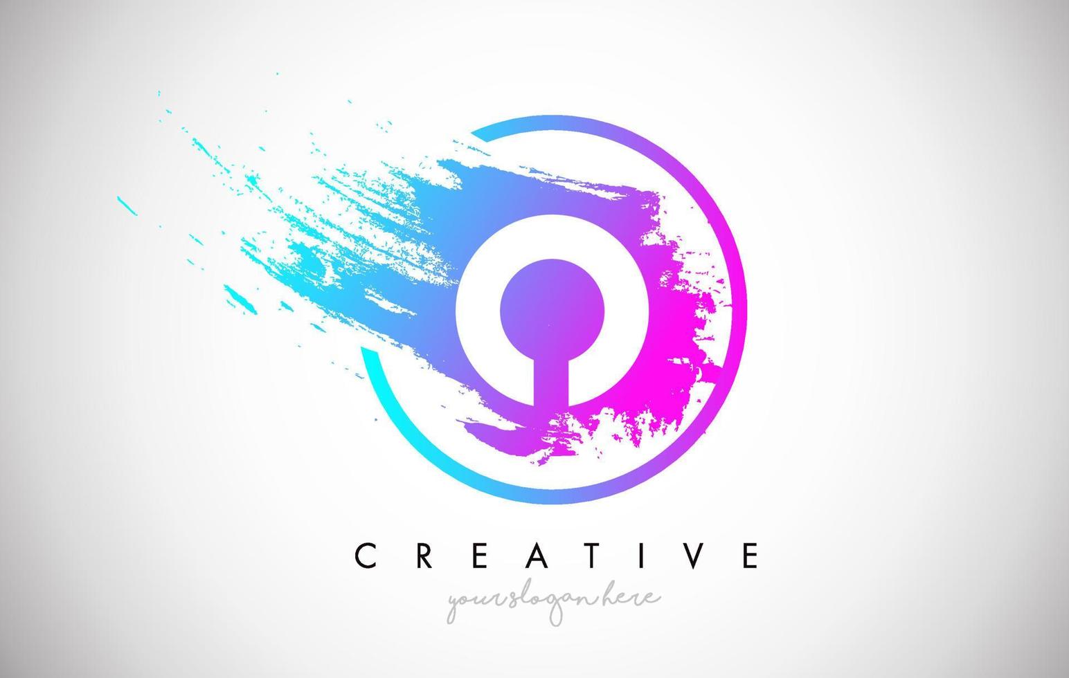 O Artistic Brush Letter Logo Design in Purple Blue Colors Vector
