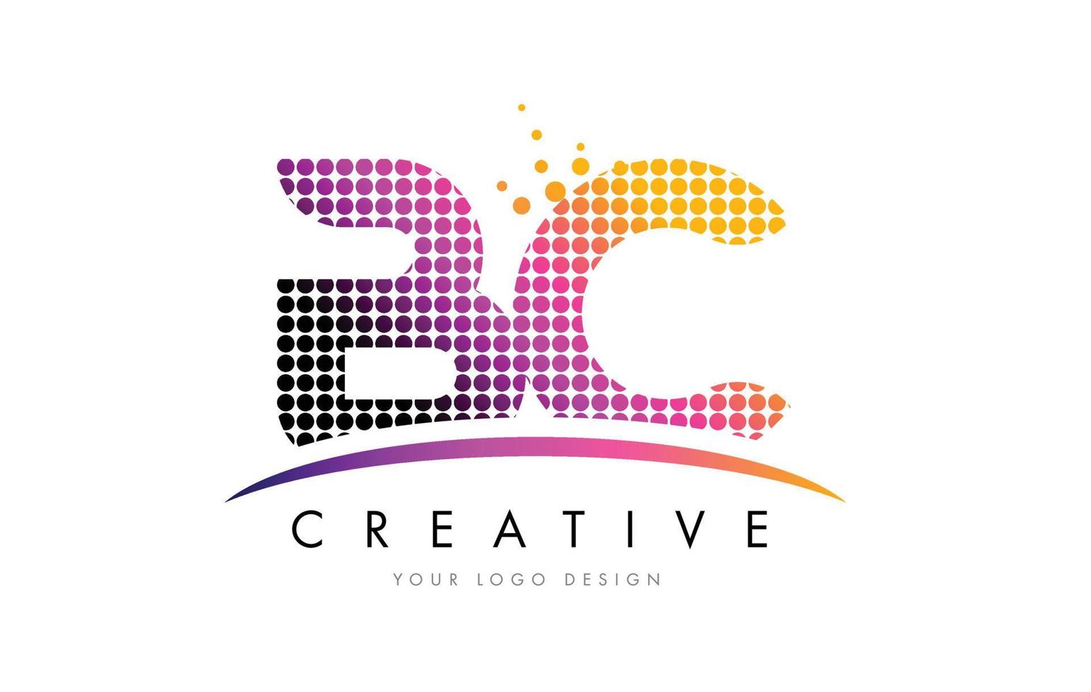 Diseño de logotipo bc bc letter con puntos magenta y swoosh vector