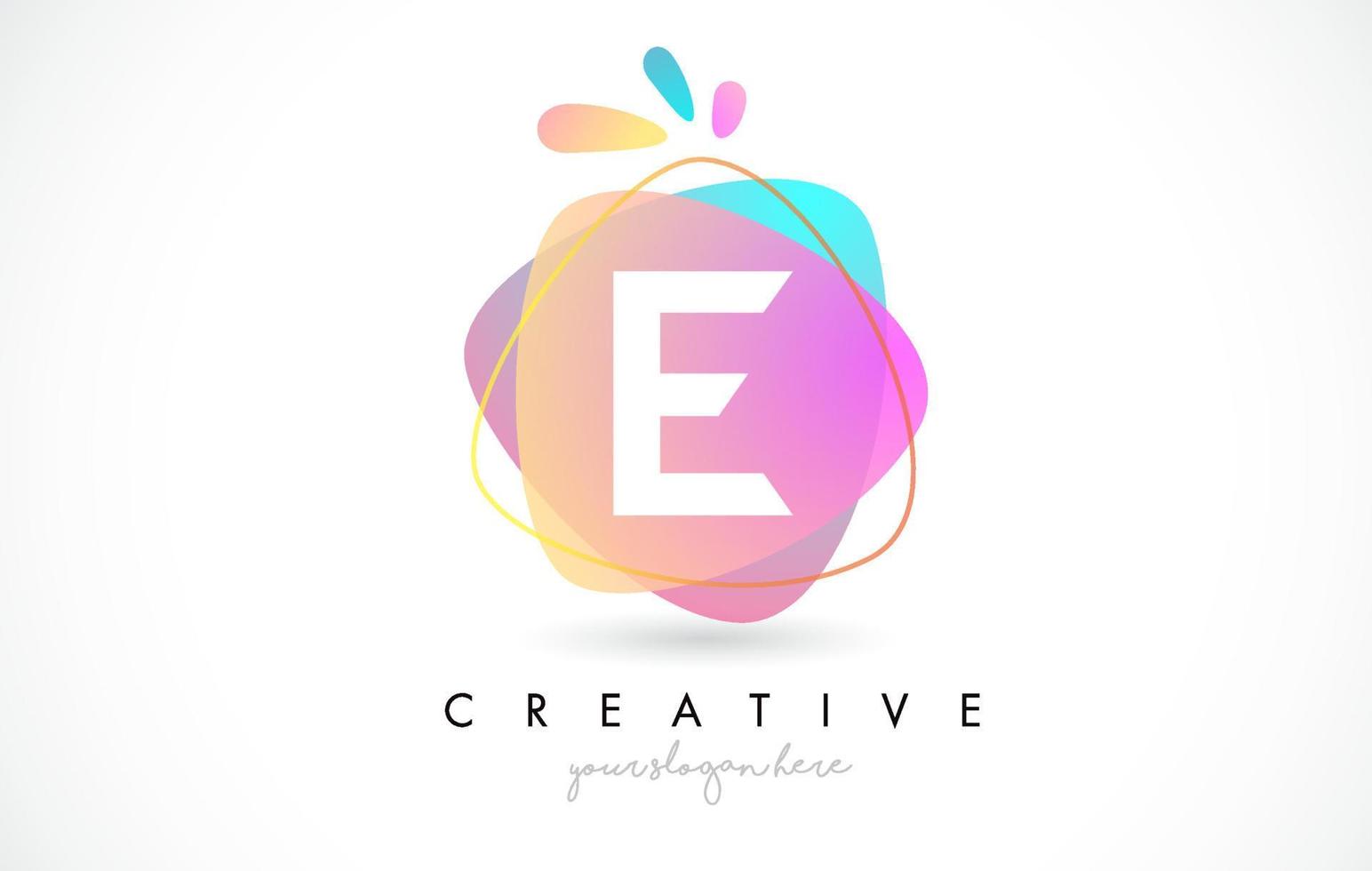 E Letter Logo Design with Vibrant Colorful Splash rounded shapes. Pink and Blue Orange abstract Design Letter Icon Vector. vector