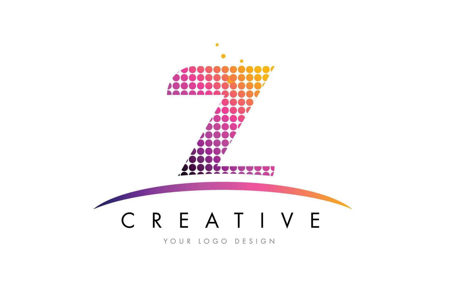 Diseño de logotipo letra z con puntos magentas y swoosh vector