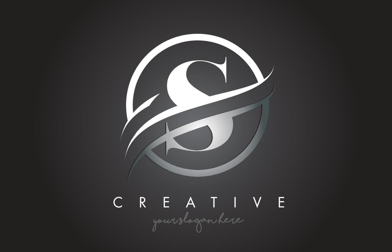Diseño de logotipo de letra s con borde de swoosh de acero circular y diseño de icono creativo. vector