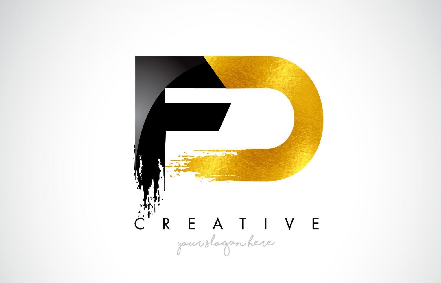 FD Letter Design with Black Golden Brush Stroke and Modern Look. vector