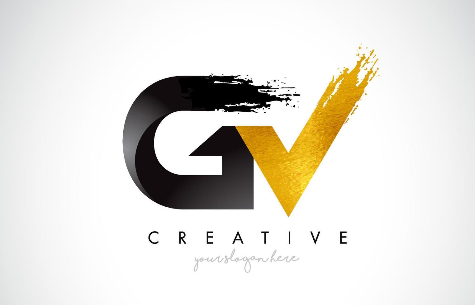 GV Letter Design with Black Golden Brush Stroke and Modern Look. vector