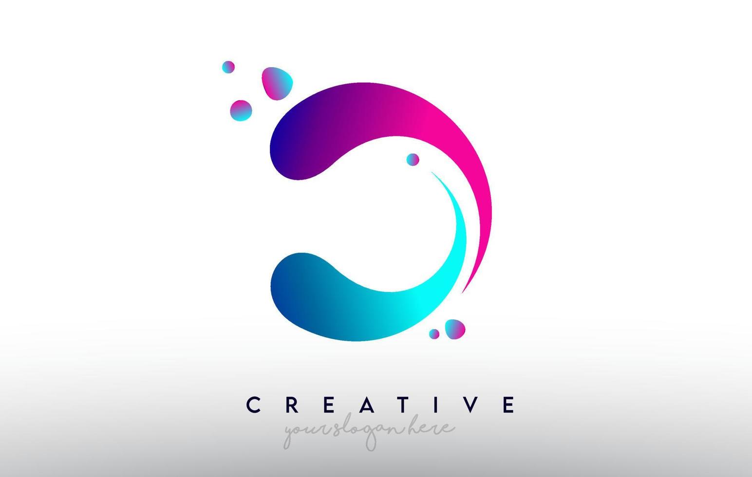 Logotipo de diseño de letra d. colores de letra de chicle arcoíris con puntos y formas creativas de colores fluidos vector