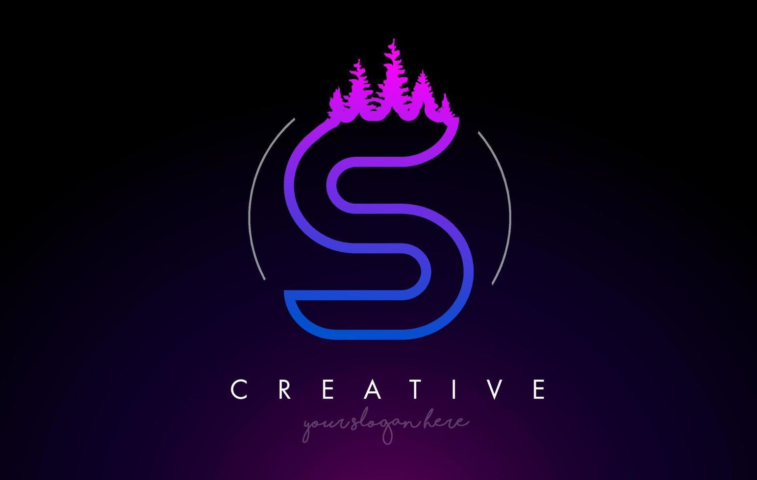 Creative S Letter Logo Idea With Pine Forest Trees. Letter S Design With Pine Tree on Top vector