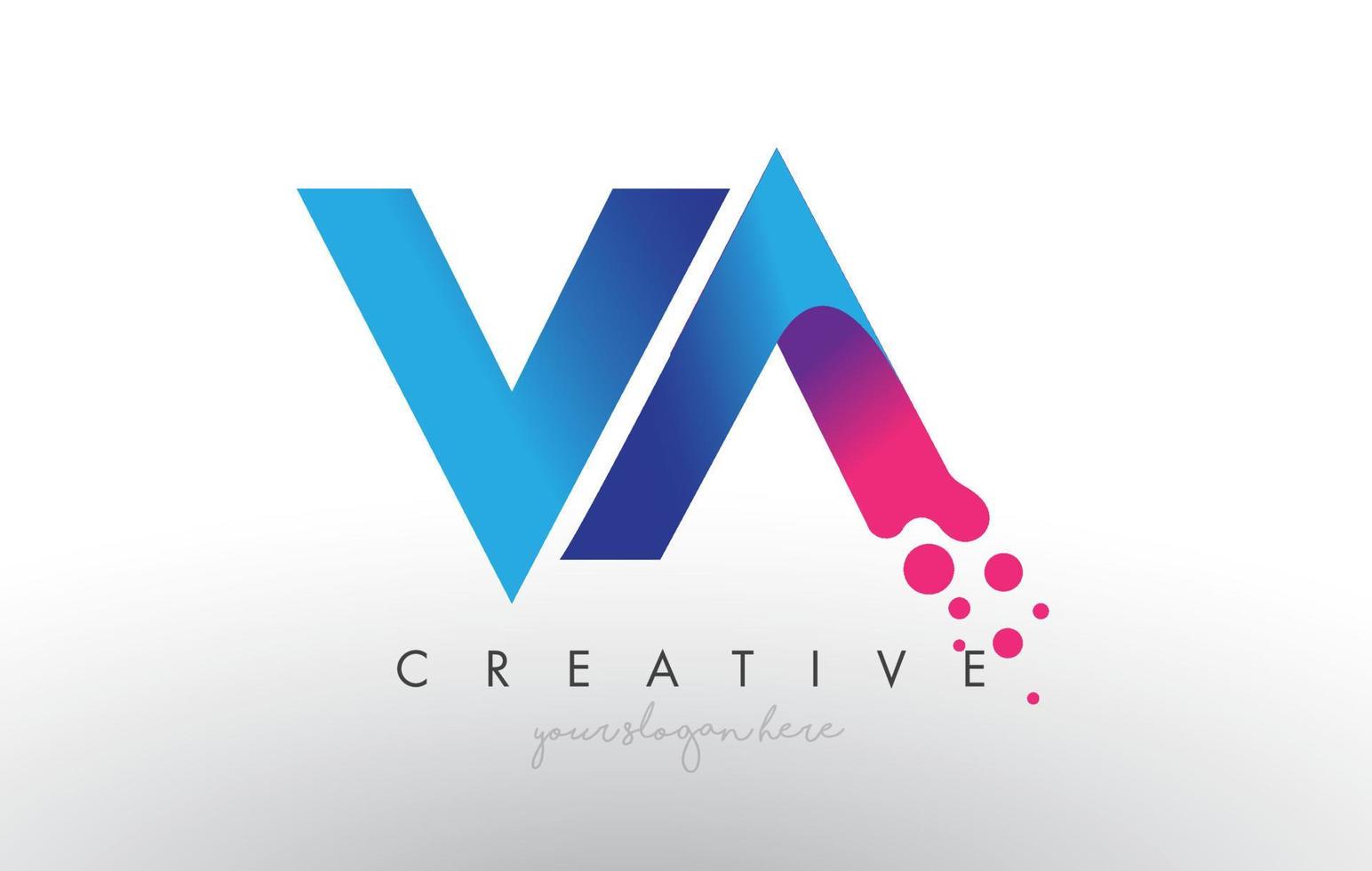 VA Letter Design with Creative Dots Bubble Circles and Blue Pink Colors vector
