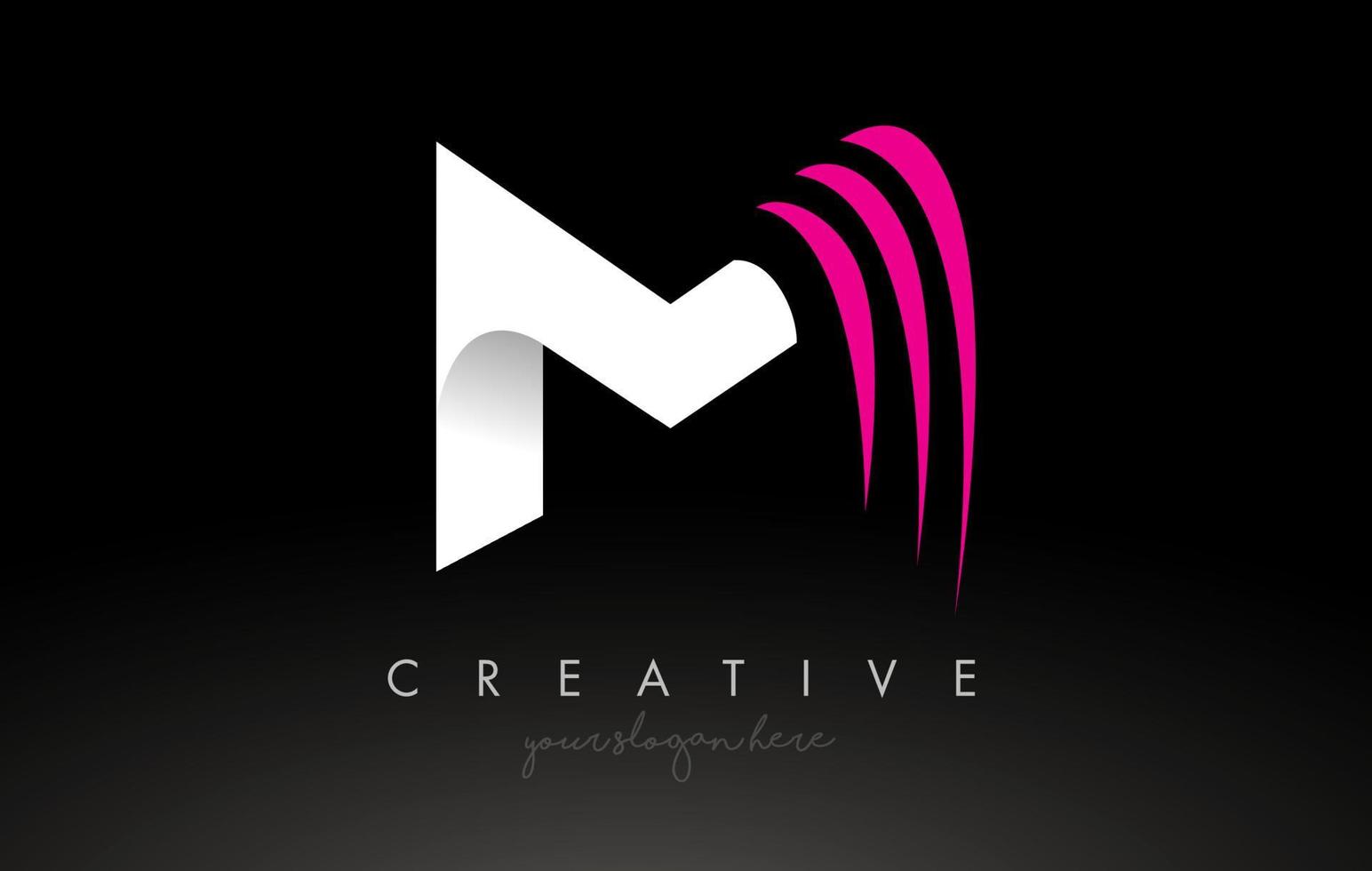 M White and Pink Swoosh Letter Logo Letter Design with Creative Concept Vector Idea