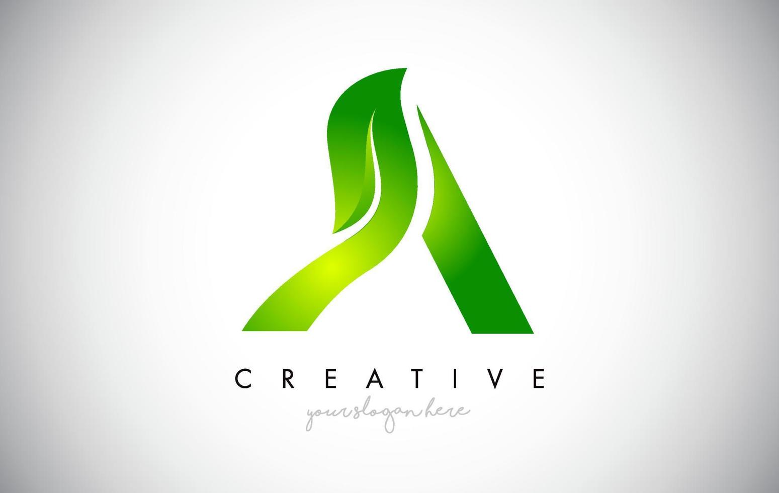 Creative A Leaf Letter Logo Icon Design in Green Colors Vector Illustration.