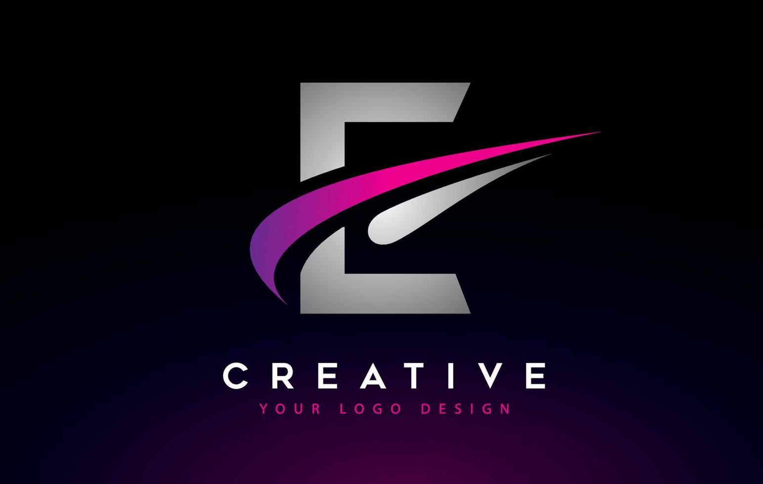 Diseño de logotipo de letra e creativa con vector icono swoosh.