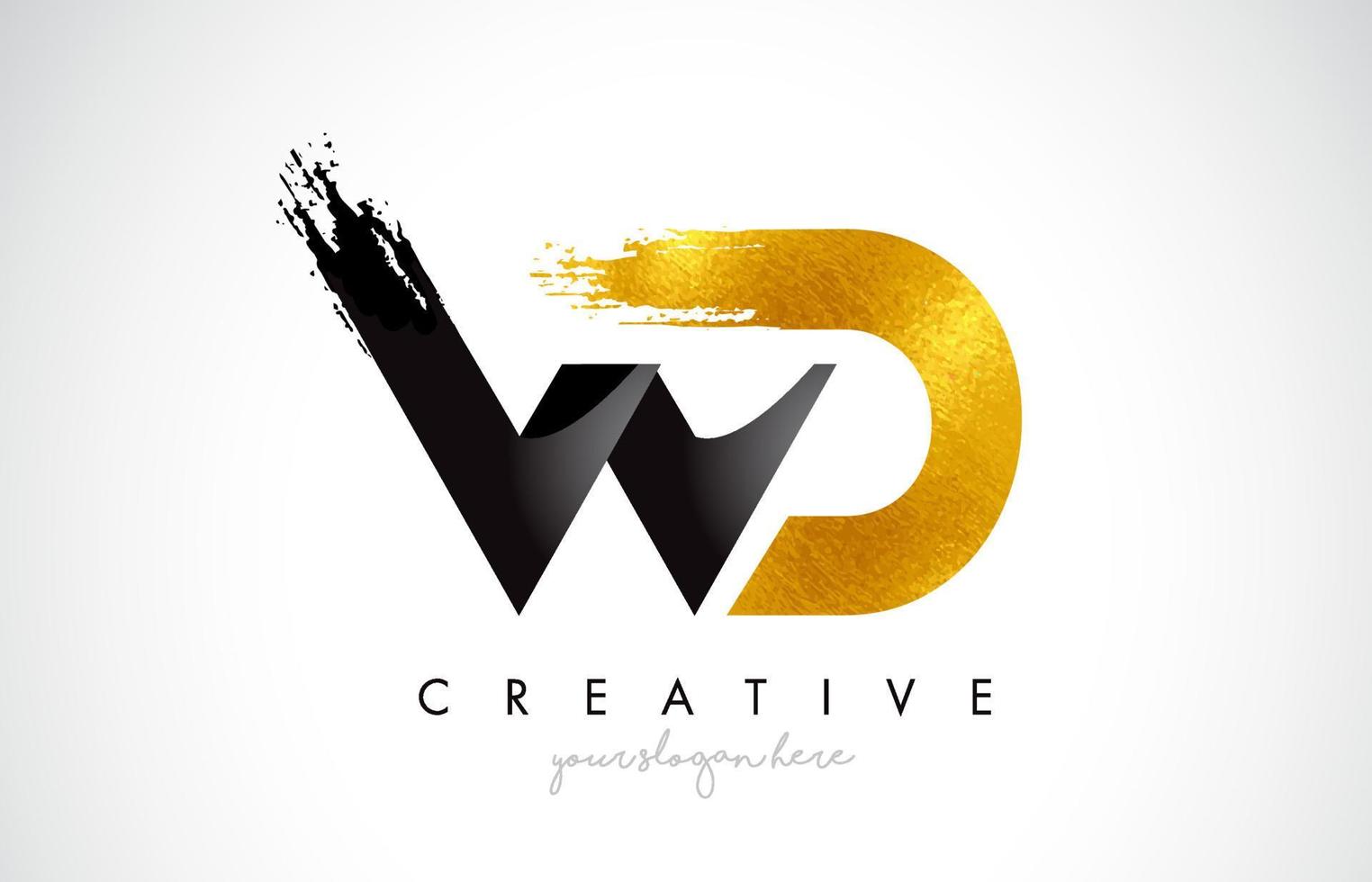 WD Letter Design with Black Golden Brush Stroke and Modern Look. vector