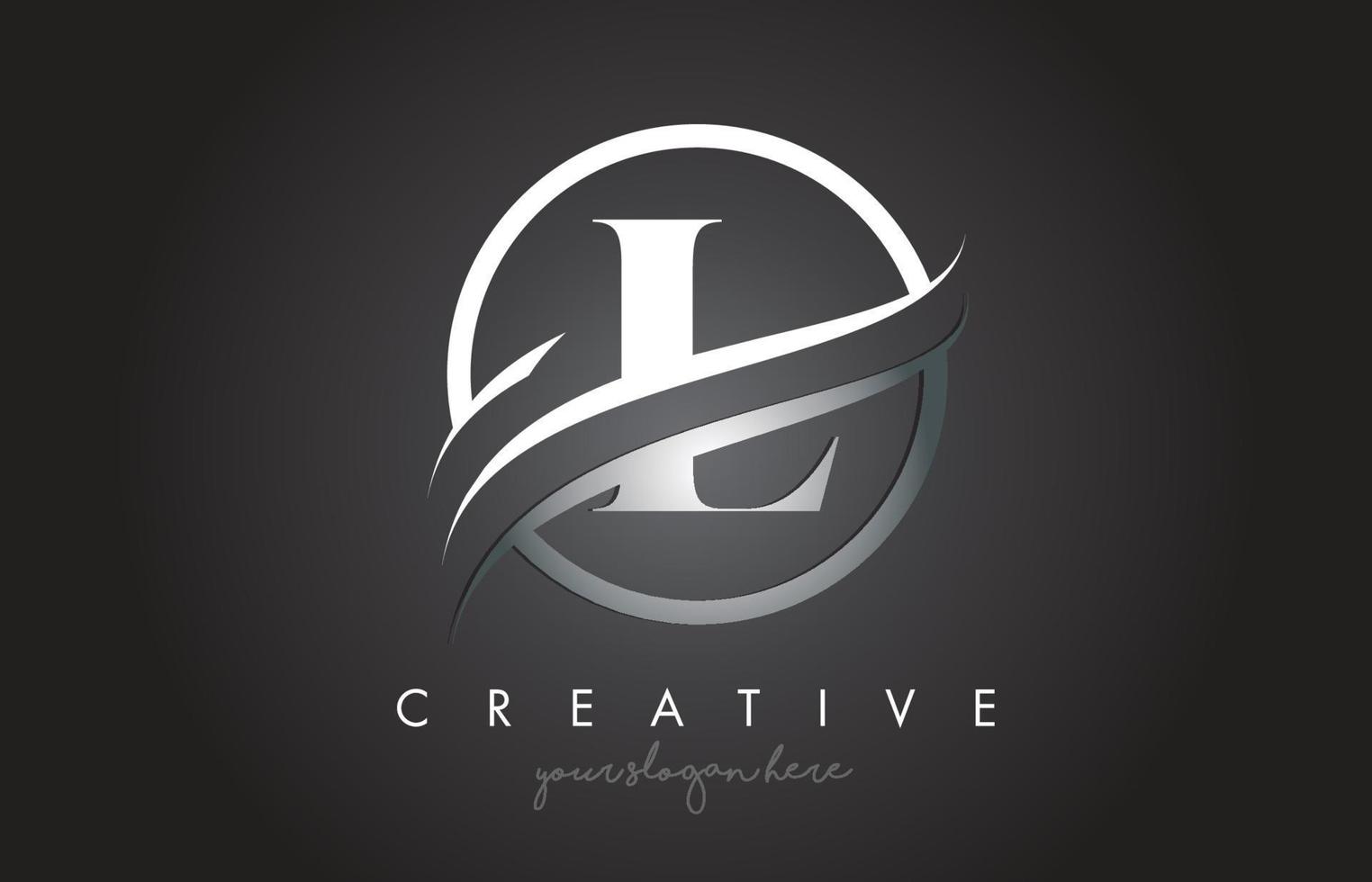 L Letter Logo Design with Circle Steel Swoosh Border and Creative Icon Design. vector