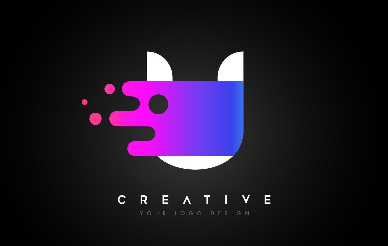 Dots Letter U Logo Design. Letter U Icon with Fluid Liquid Idea and Purple Colors Vector