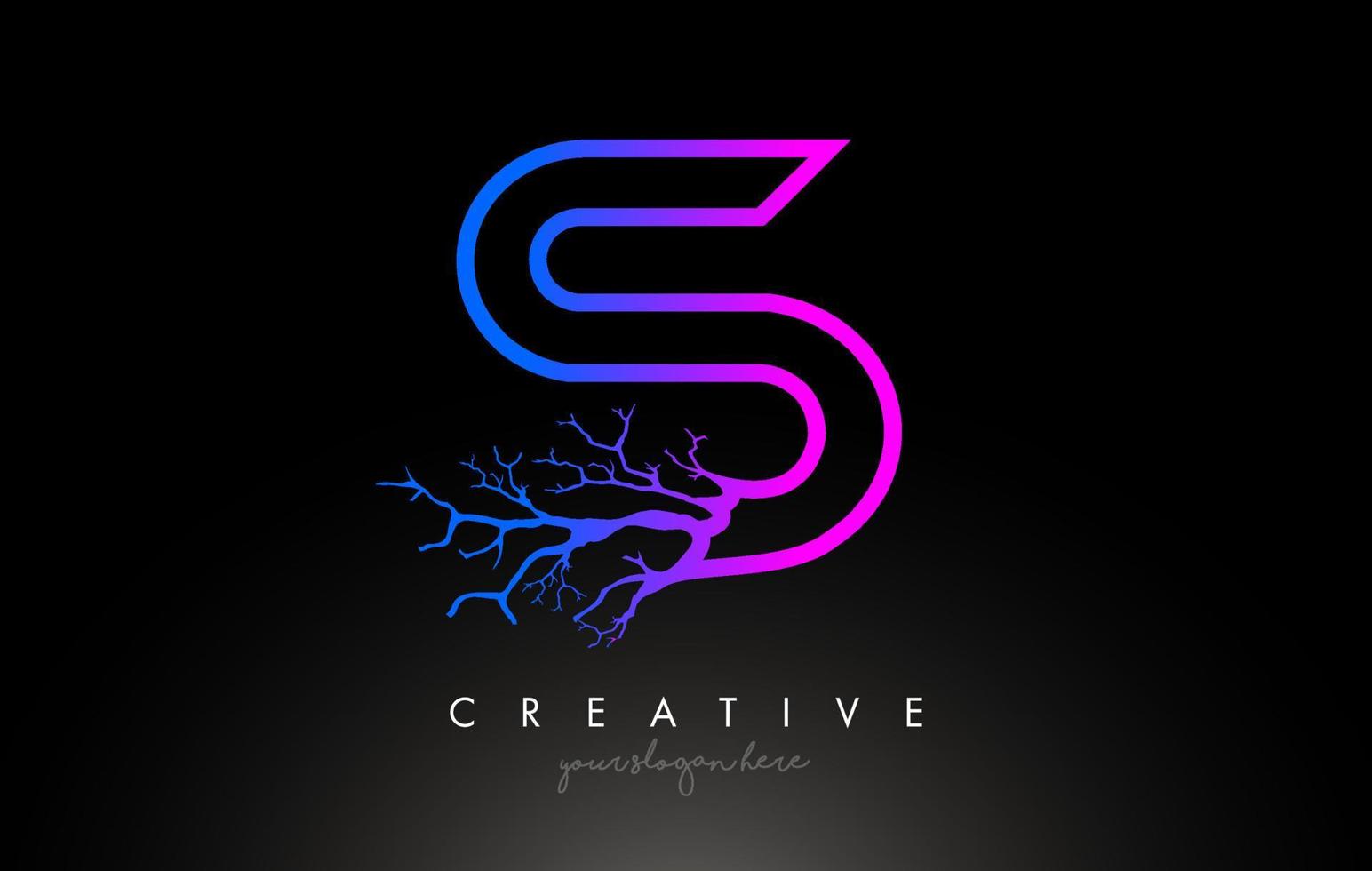 Tree Letter S Design Logo with Purple Blue Tree Branch. S Letter Tree Icon Logo vector