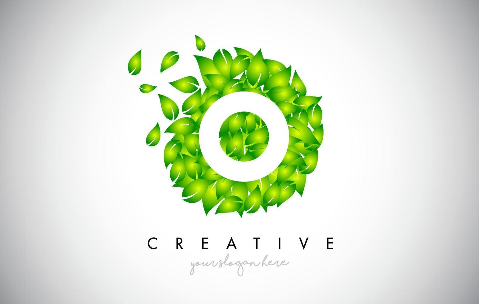 O Green Leaf Logo Design Eco Logo With Multiple Leafs Blowing in the Wind Icon Vector. vector