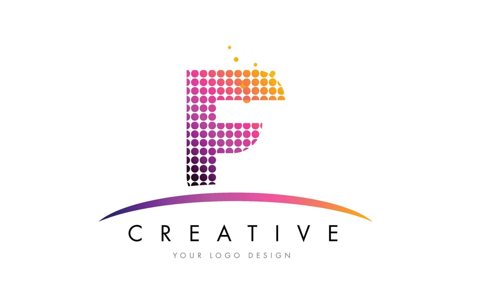 F Letter Logo Design with Magenta Dots and Swoosh vector