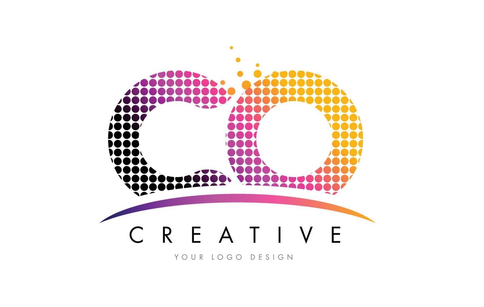 CO C O Letter Logo Design with Magenta Dots and Swoosh vector