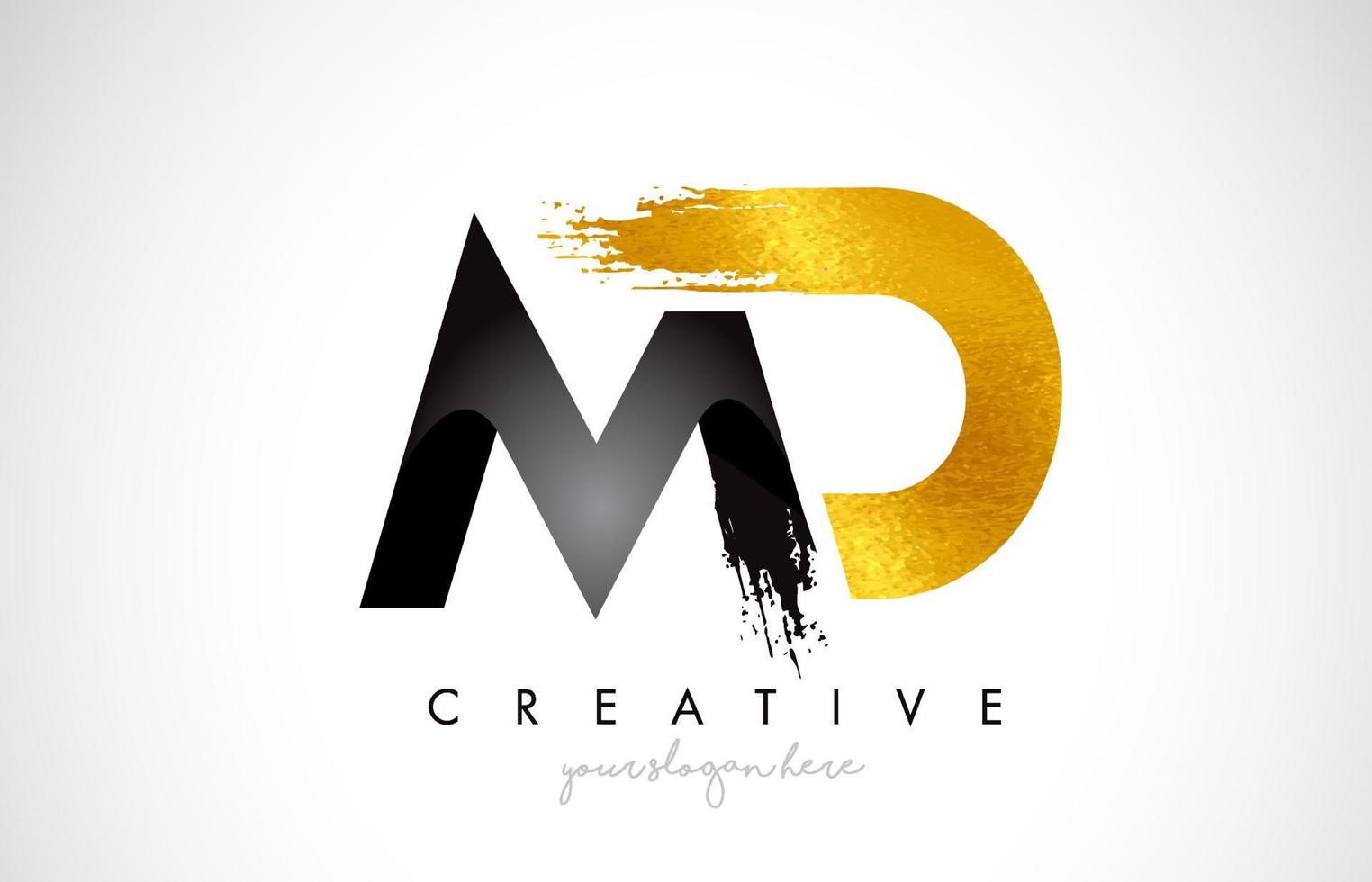 MD Letter Design with Black Golden Brush Stroke and Modern Look. vector