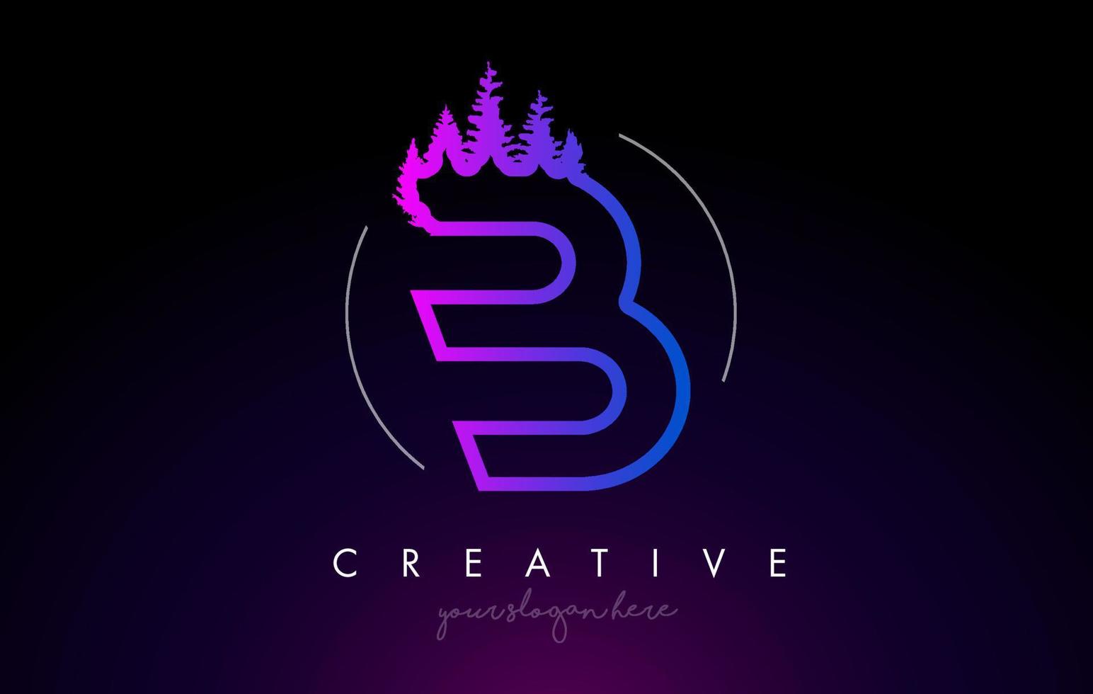 Creative B Letter Logo Idea With Pine Forest Trees. Letter B Design With Pine Tree on Top vector