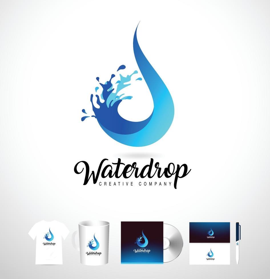 Water Drop Logo. Vector Water Drop Design with Splash.