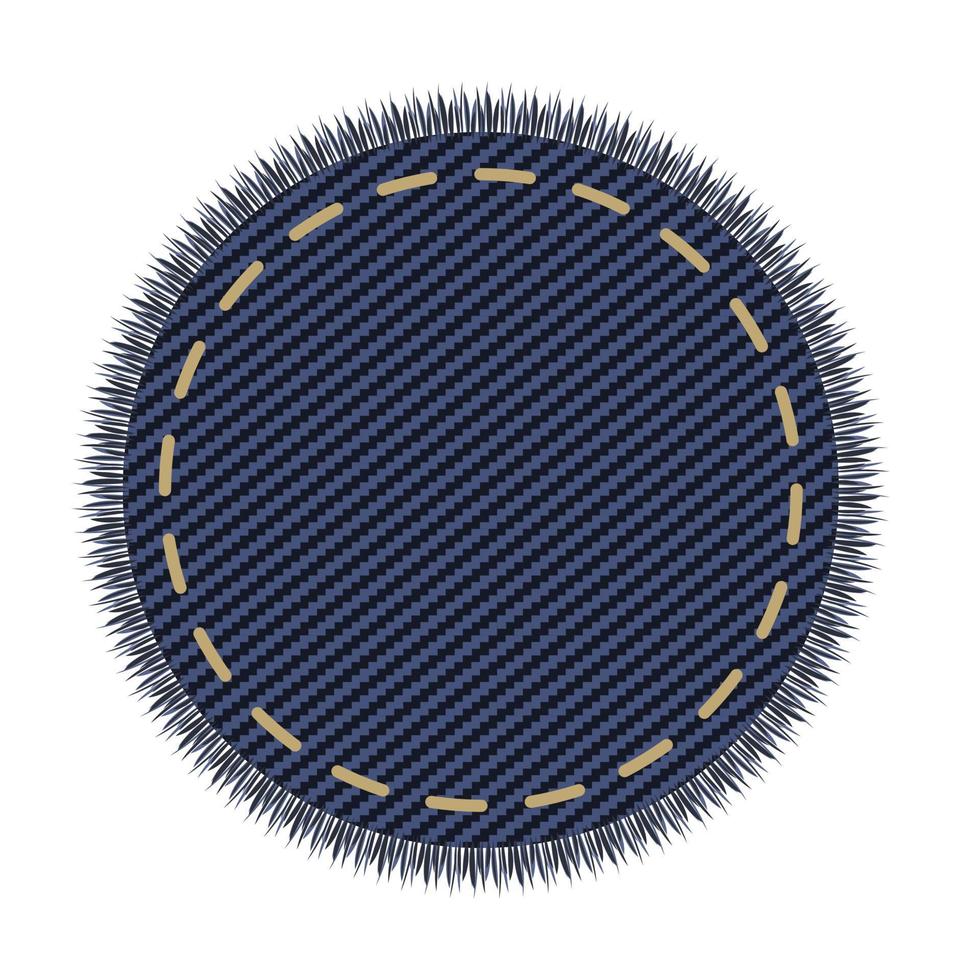 Circle denim patch with stich. Embroidery on jeans canvas. Tor shape lable or tag vector