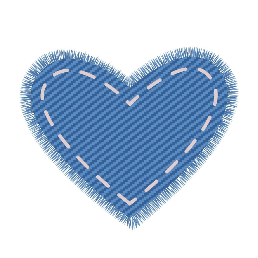 Light blue denim heart shape. Tor design for fabric. Realistic jeans texture patchwork for label or tag. vector