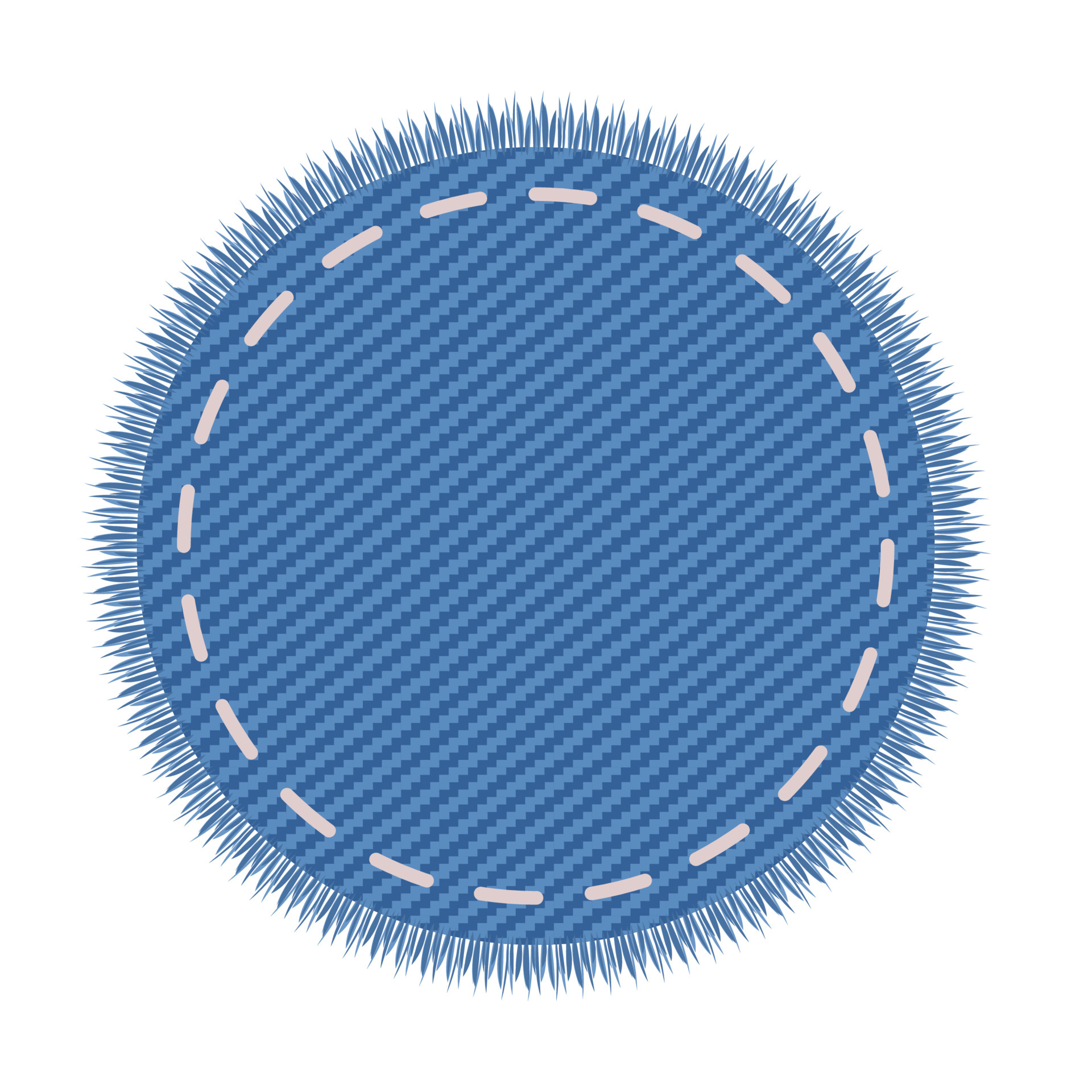 Light blue denim circle elemens. Realistic jeans torn texture