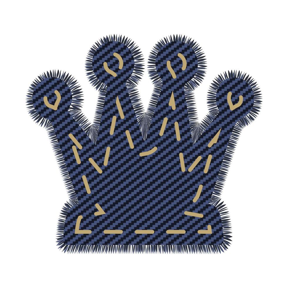 Dark blue denim crown embroidery element. Fabric canvas patchwork for sale tag vector