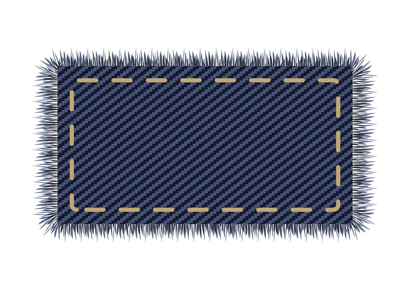 Denim square with stitch on a jeans canvas. Sale label element in vector. Destroyed and tor  patchwork shape in dark blue. vector
