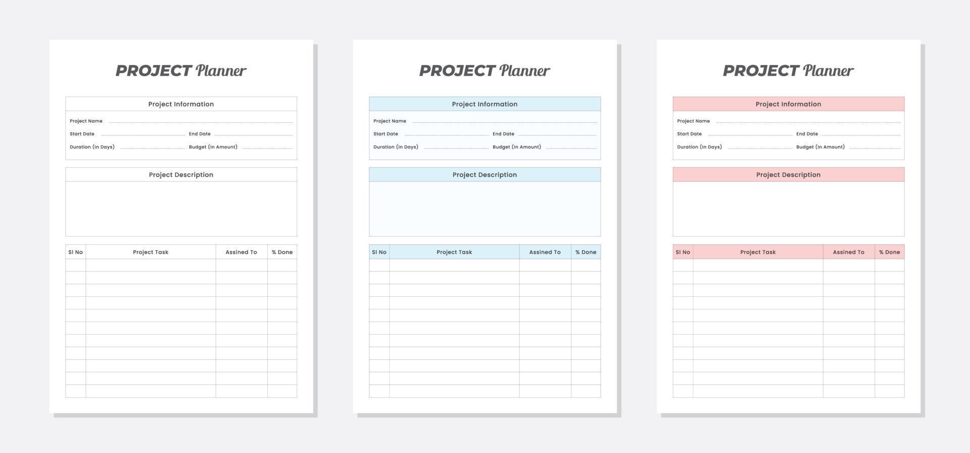 Project planner template design set vector