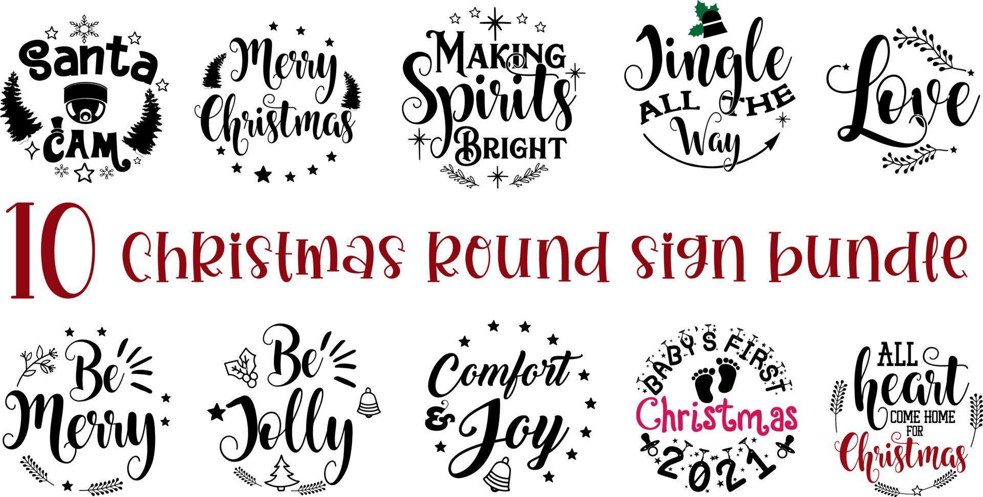 Christmas Round sign bundle. merry christmas ornaments vector collection quotes and sayings print elements.