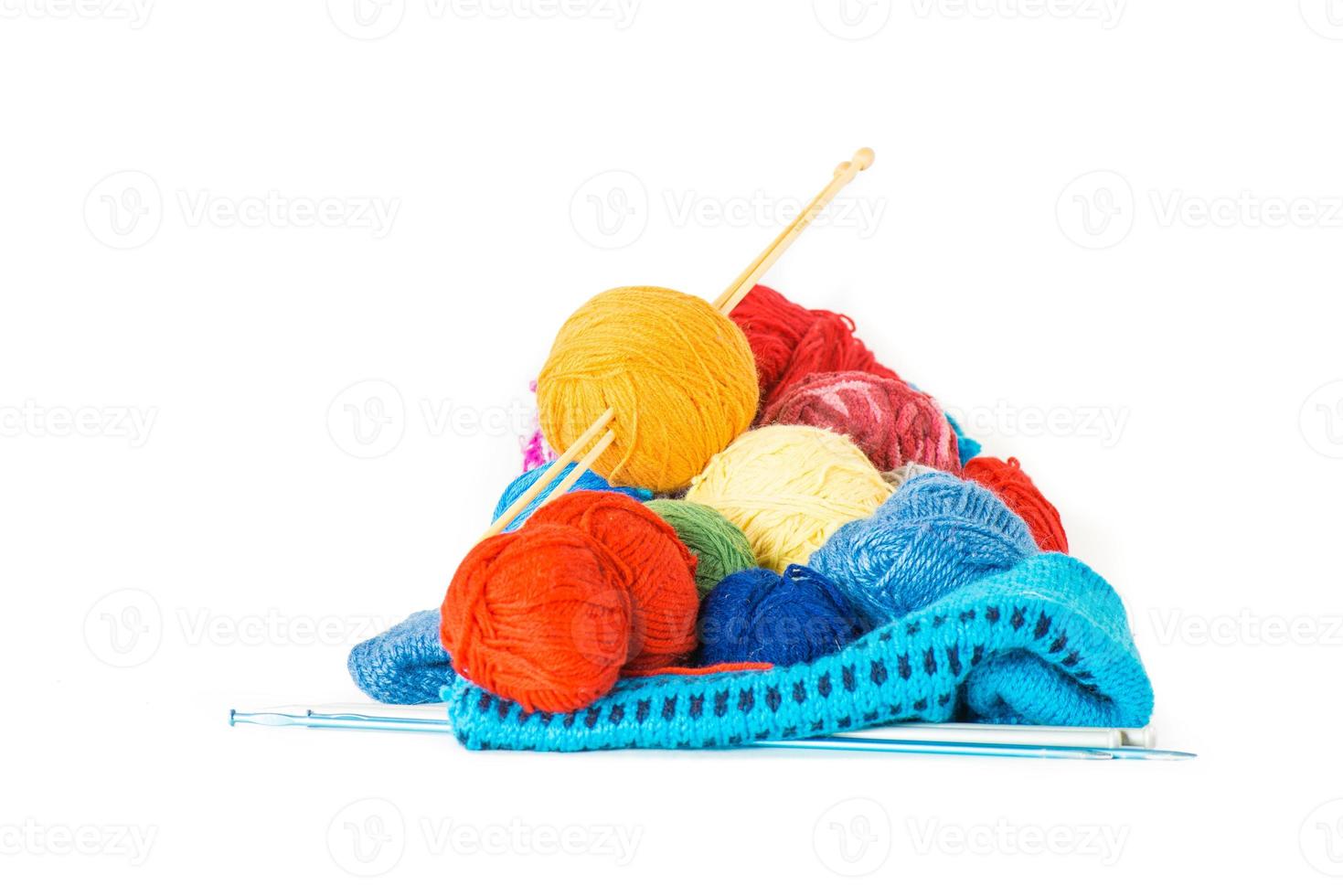 Many colored balls of wool and knitting needles. 4827558 Stock Photo at ...