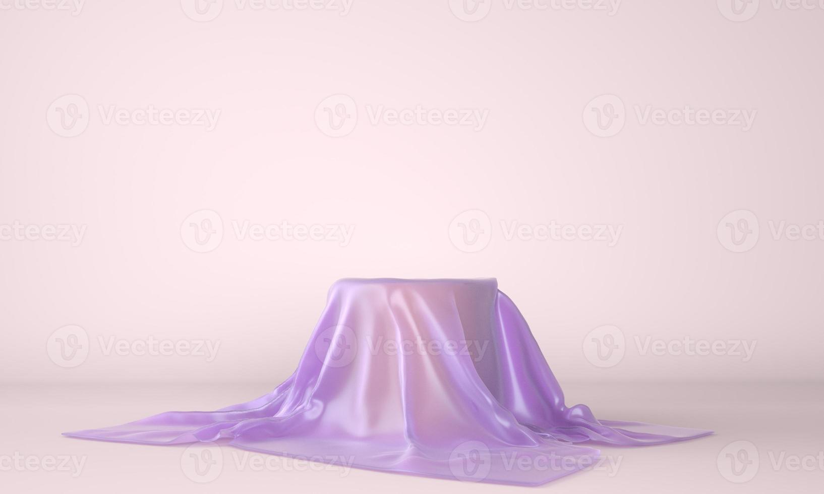 Empty podium covered with lilac cloth. 3d illustration photo