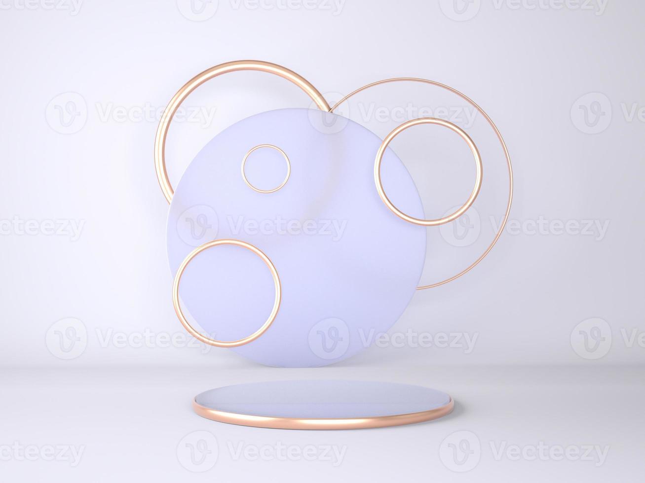 3d rendering studio with geometric shapes, podium on the floor. Platforms for product presentation, mock up background. photo
