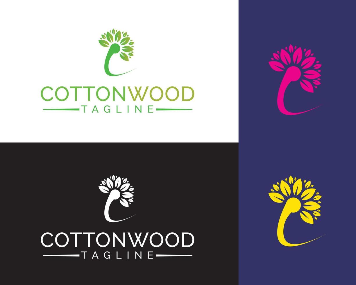 C letter cottonwood tree pollen chalk colorful logo icon design template vector