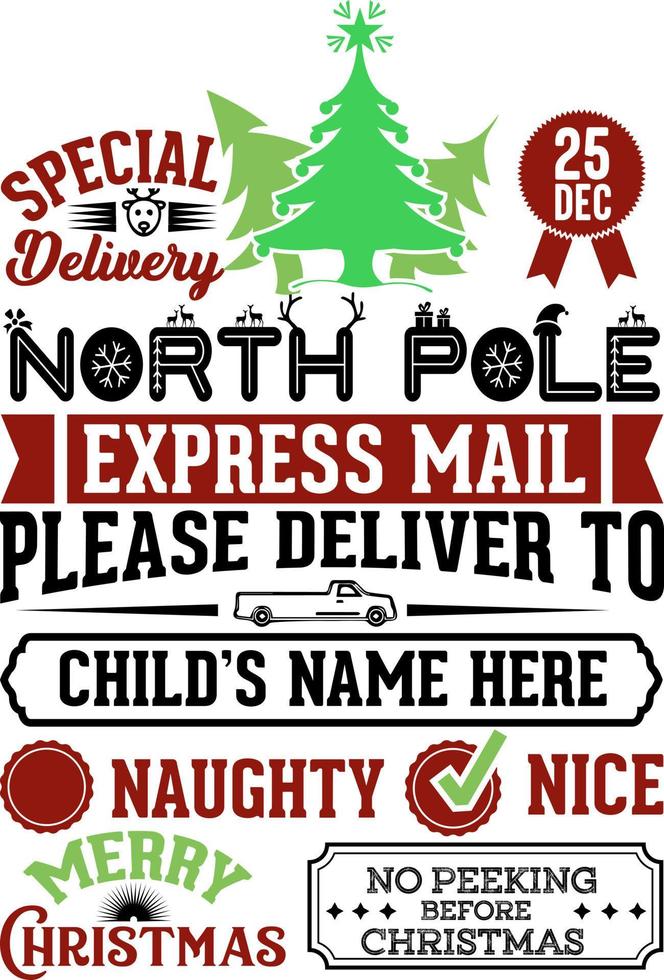 North pole express main special delivery. santa sack christmas deisgn 2021 vector