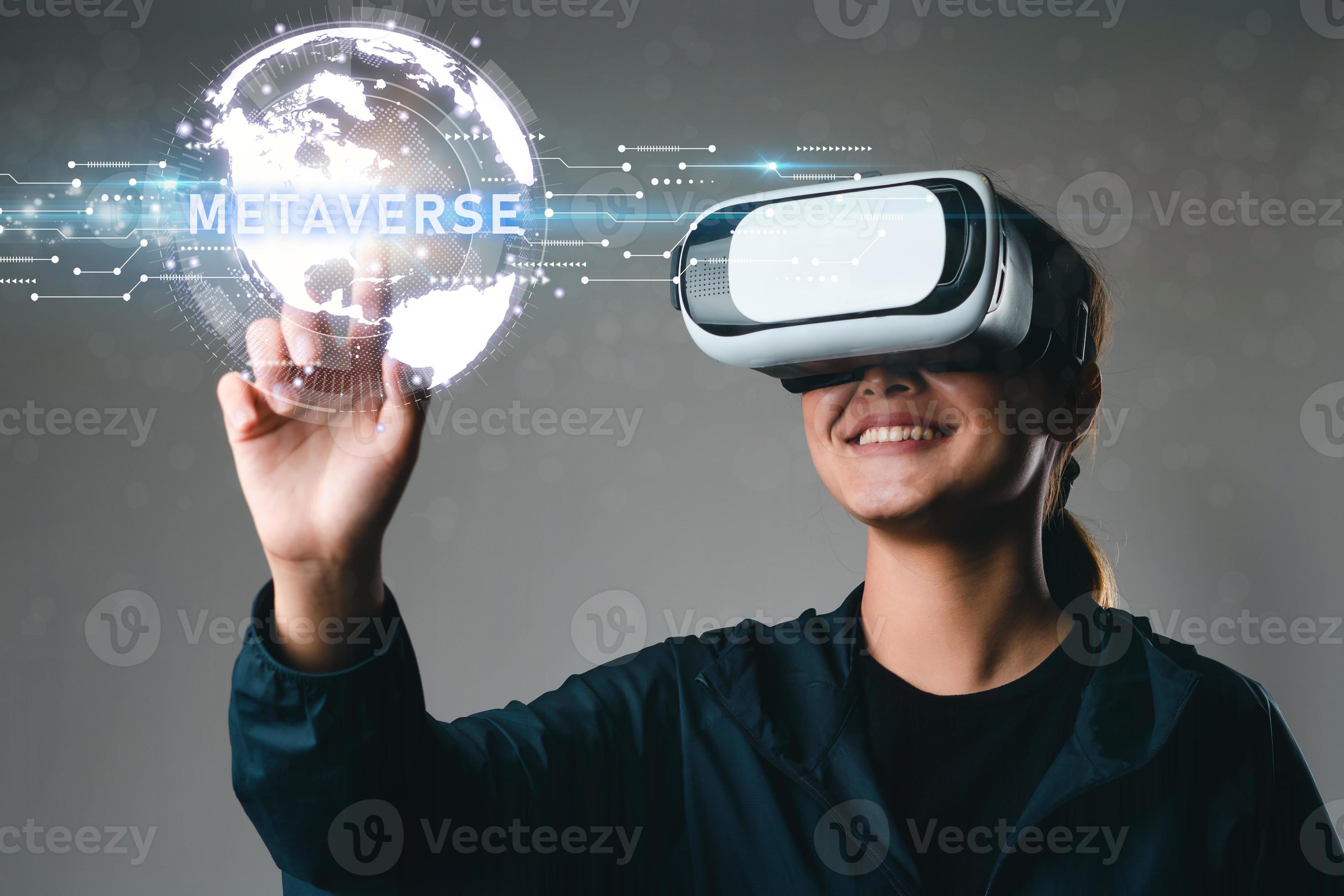 Women wearing VR goggles, Metaverse's global connection