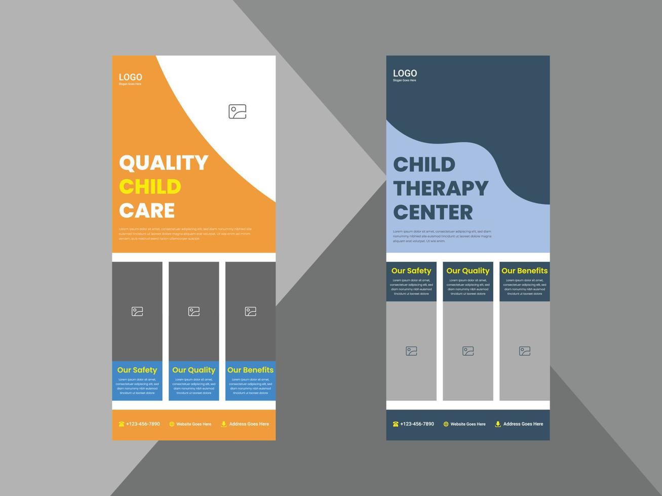 child care roll up banner design. kids care medical service poster leaflet design. child mental health banner. cover, roll up banner, poster, print-ready vector