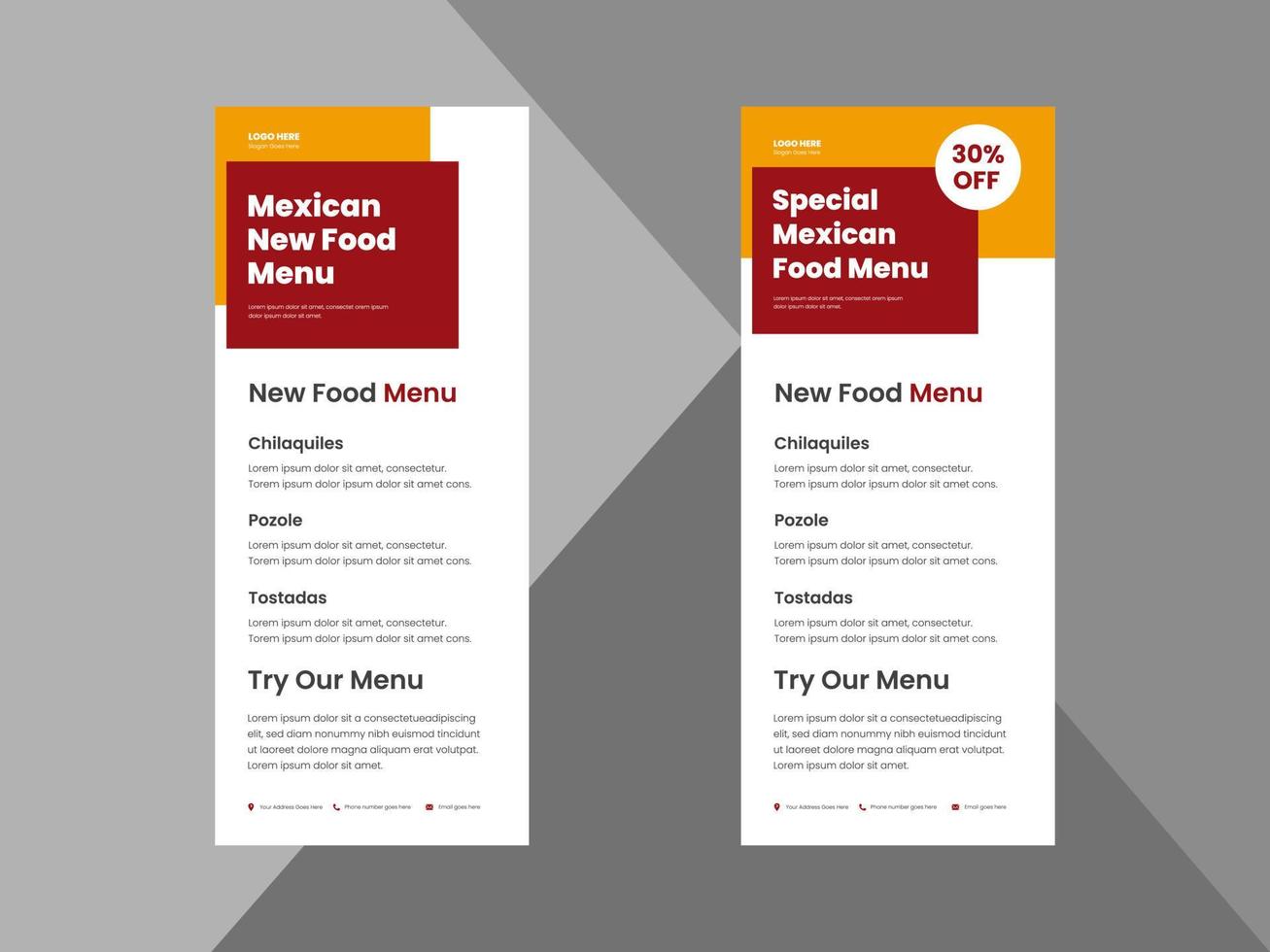 Mexican food menu roll up banner design template. special Mexican food restaurant flyer design template. cover, roll up banner, poster, print-ready vector