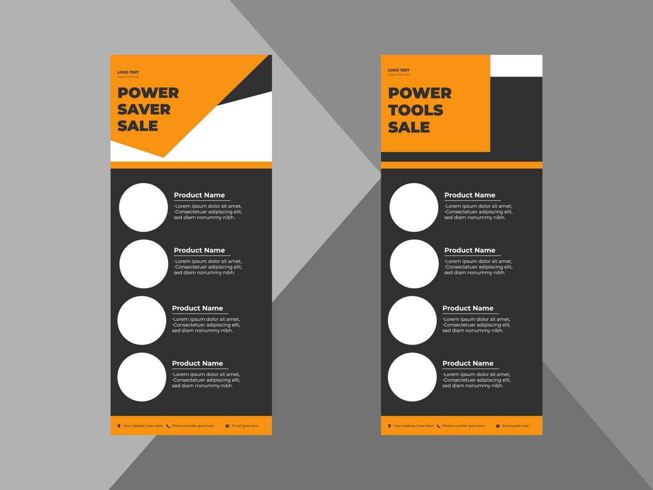 power tools product roll up banner design. power tools product catalog poster leaflet design template. cover, roll up banner, poster, print-ready vector