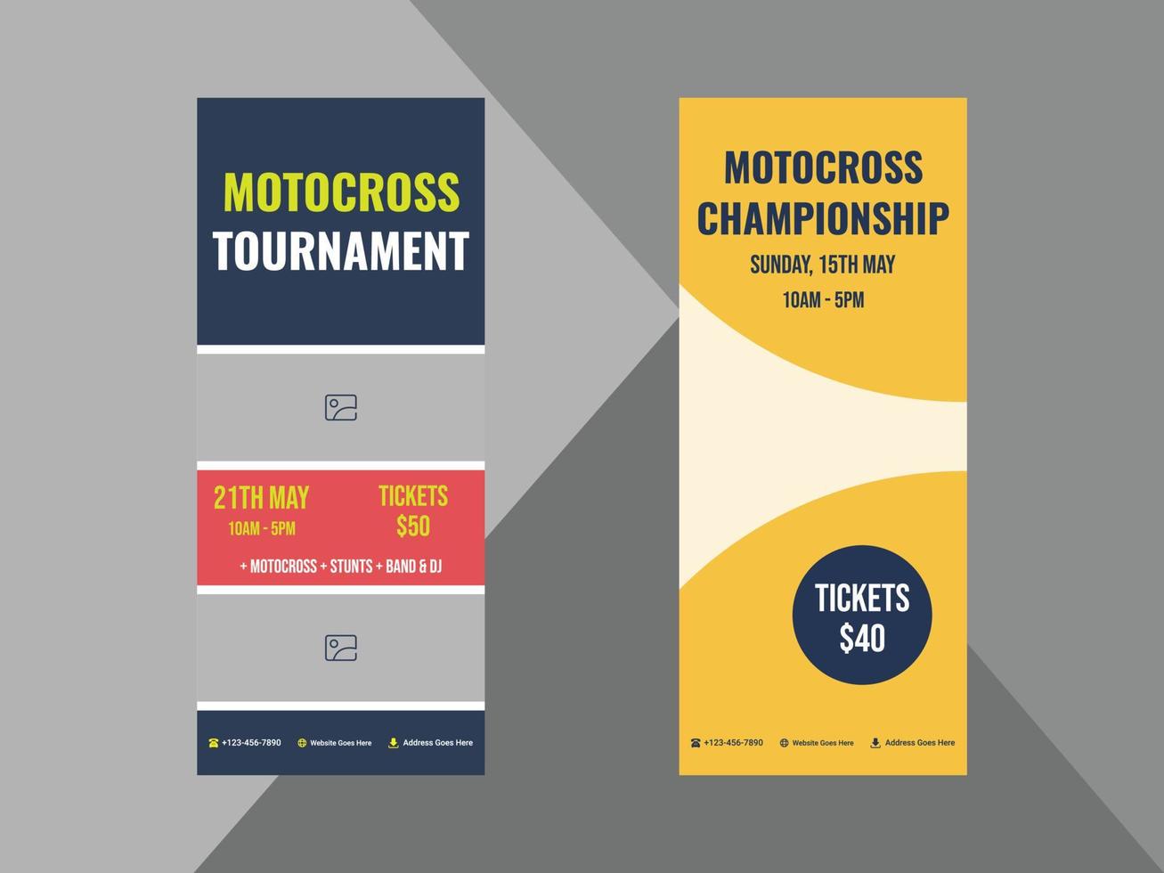 Motocross enrollar la plantilla de diseño de banner. Diseño de folletos de carteles deportivos de carreras de motos. cubrir, enrollar pancarta, póster, listo para imprimir vector
