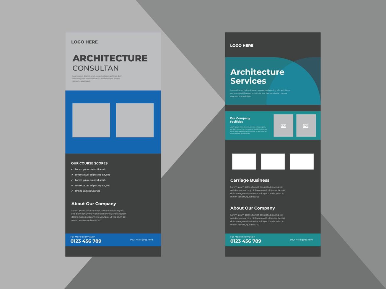 architectural studio roll up banner design template. interior design studio poster leaflet design. cover, roll up banner, poster, print-ready vector