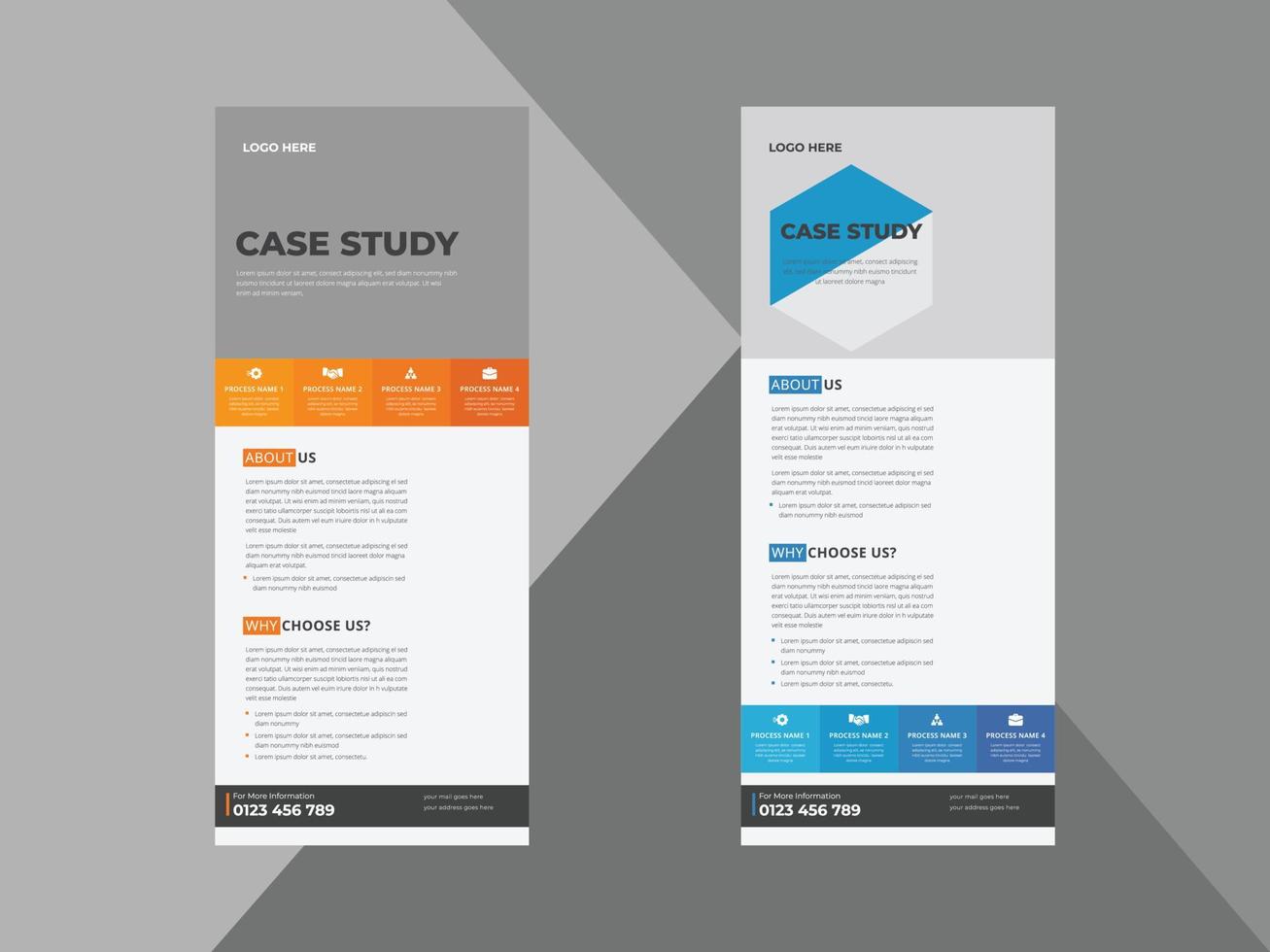 case study roll up banner design template. case study cover poster leaflet design. cover, roll up banner, poster, print-ready vector