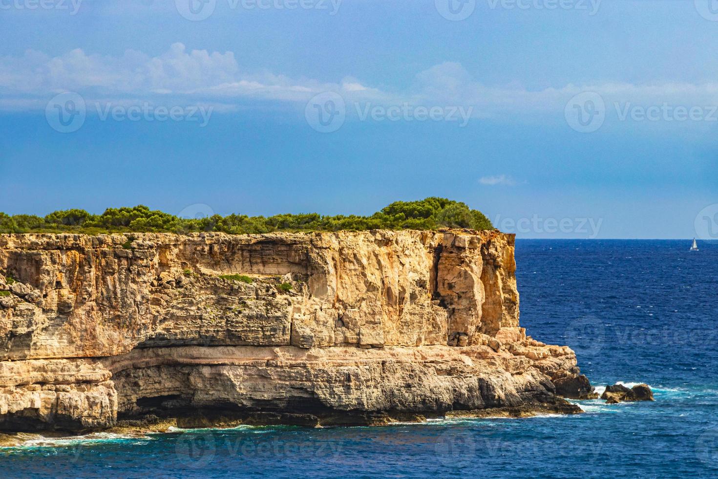Cliffs bay landscape panorama Parc natural de Mondrago Mallorca Spain. photo