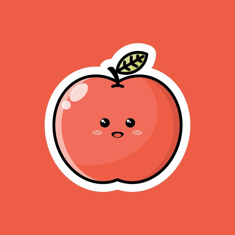 Cute fruit cartoon character with happy smiling expression. Flat vector design perfect for promotional endorsement icons, mascots or stickers. Red apple fruit face illustration.