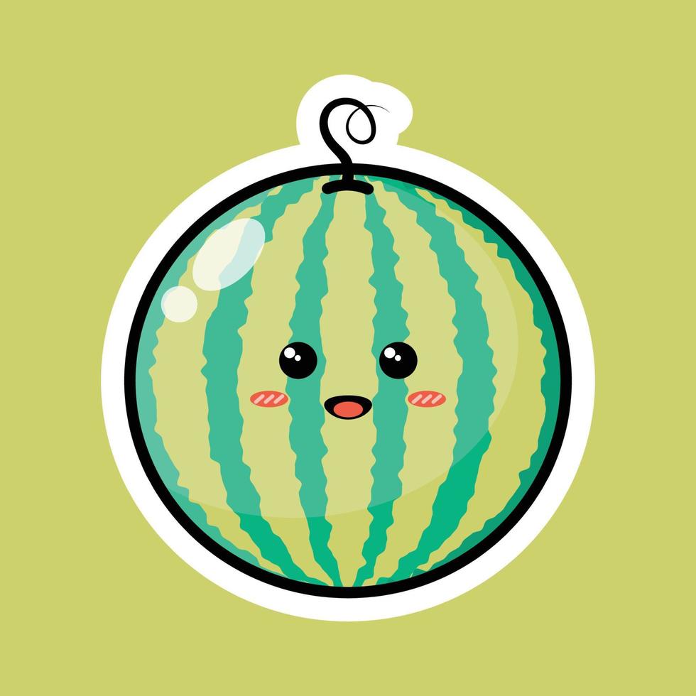 Cute fruit cartoon character with happy smiling expression. Flat vector design perfect for promotional endorsement icons, mascots or stickers. Watermelon fruit face illustration.